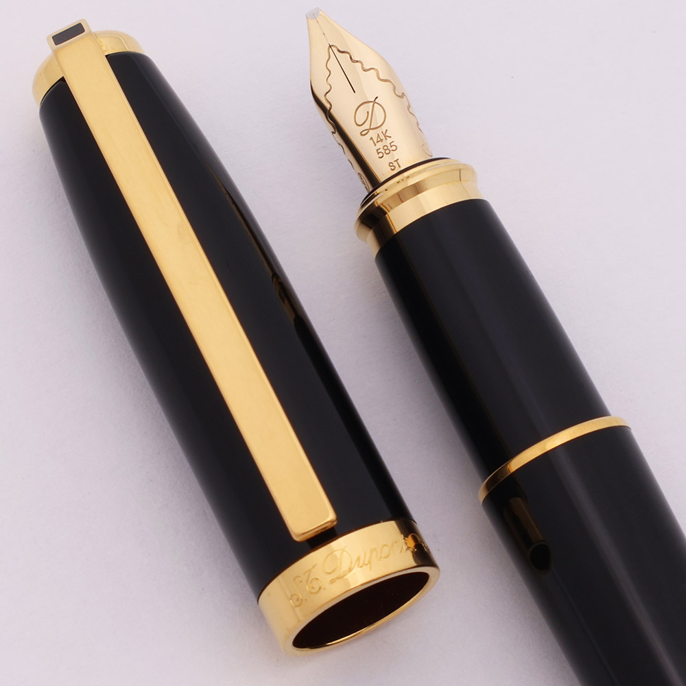 ST Dupont Fidelio Fountain Pen - Black Lacquer, GP Trim, 14K Stub